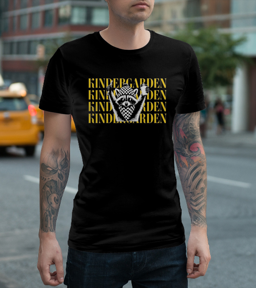 Kindergarden Raccoon With Coffee And Pencil T-Shirt