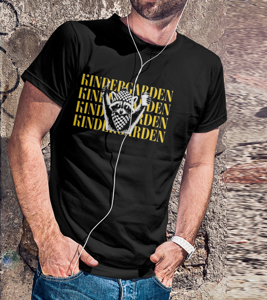 Kindergarden Raccoon With Coffee And Pencil T-Shirt