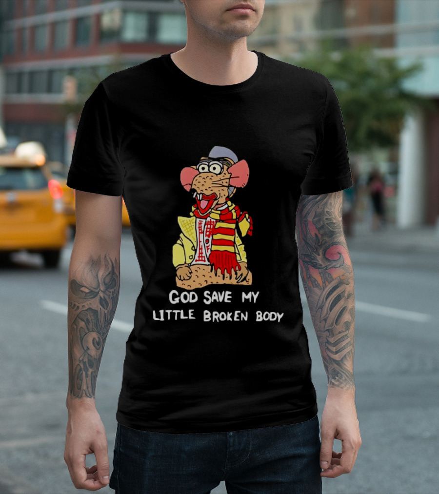God Save My Little Broken Body Rat Character In Scarf And Yellow Jacket T-Shirt