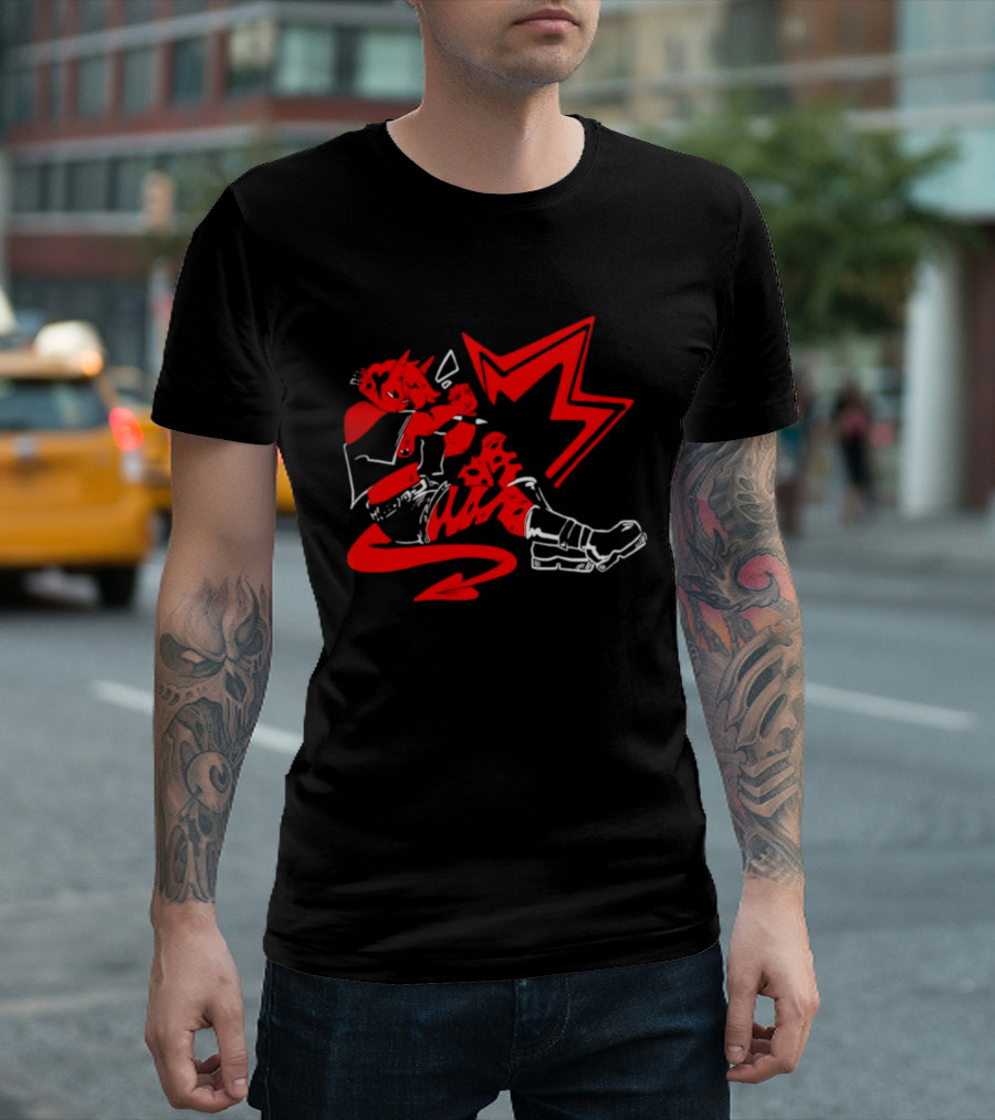 Red Devil Punk Demon Anime Character With Dynamic Action Pose T-Shirt