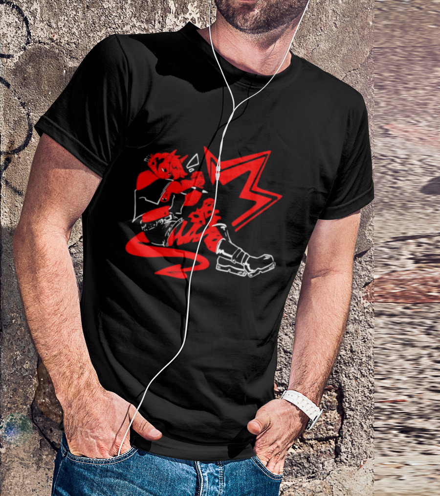 Red Devil Punk Demon Anime Character With Dynamic Action Pose T-Shirt