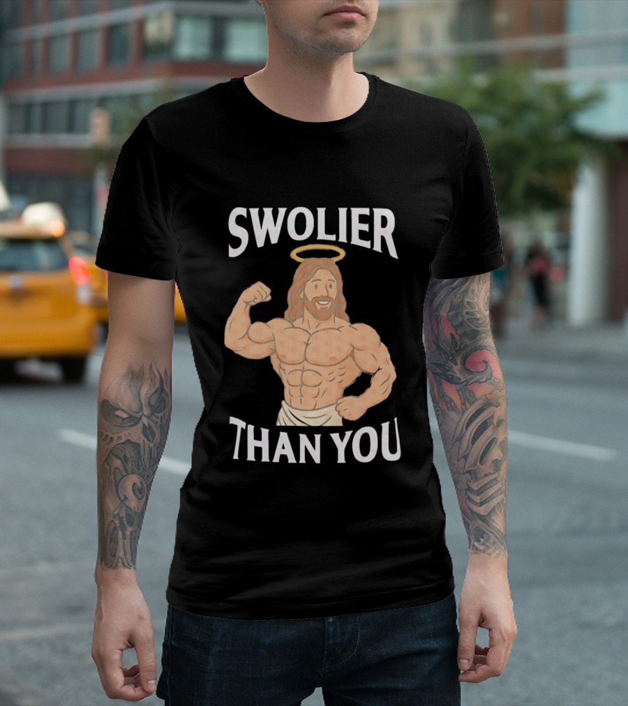 Swolier Than You Jesus Bodybuilder Muscles Fitness Halo T-Shirt