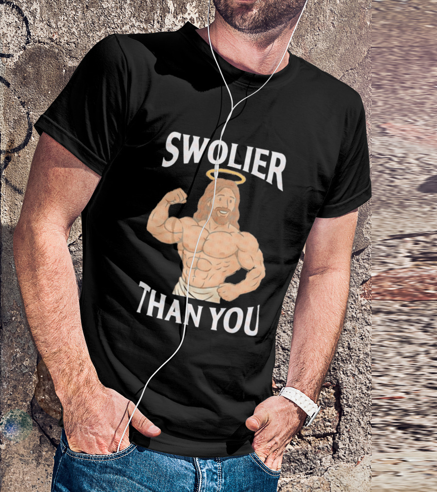 Swolier Than You Jesus Bodybuilder Muscles Fitness Halo T-Shirt
