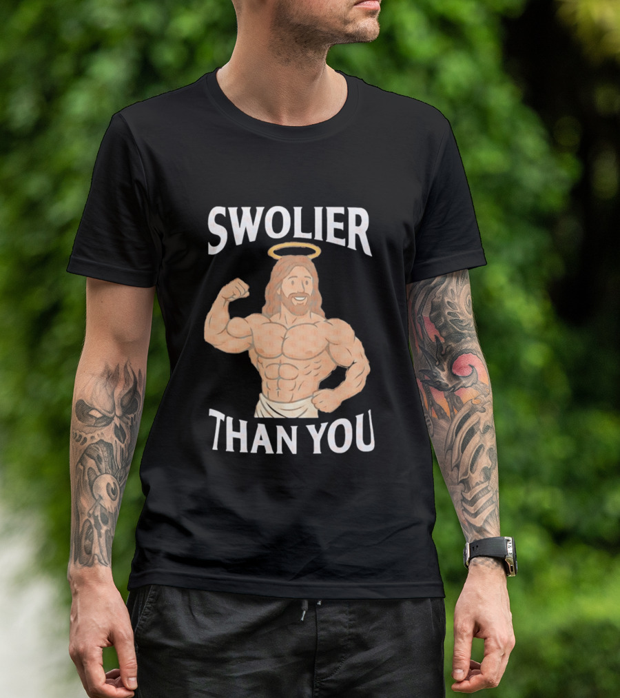 Swolier Than You Jesus Bodybuilder Muscles Fitness Halo T-Shirt