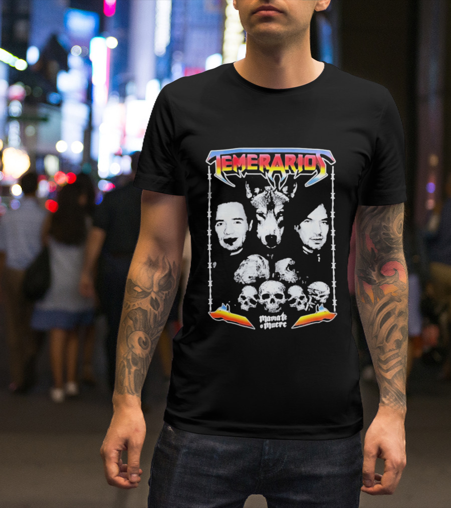 Temerarios Mamate O Muere Heavy Metal Wolf Band Photo Skulls T-Shirt