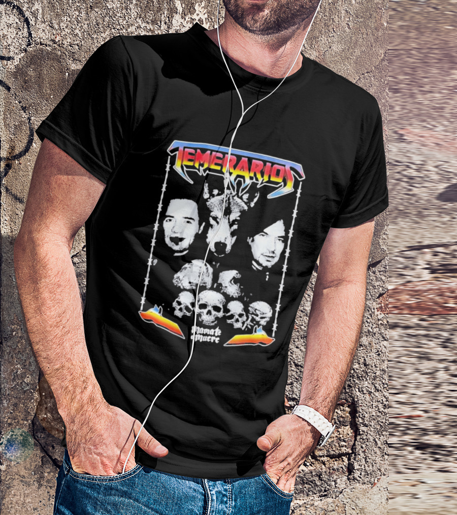 Temerarios Mamate O Muere Heavy Metal Wolf Band Photo Skulls T-Shirt
