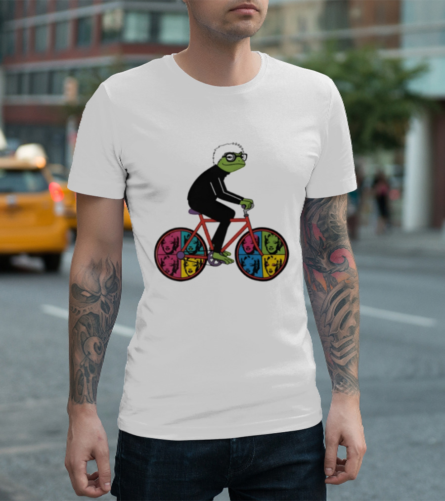 Andy Warhol Style Frog On Pop Art Bicycle T-Shirt