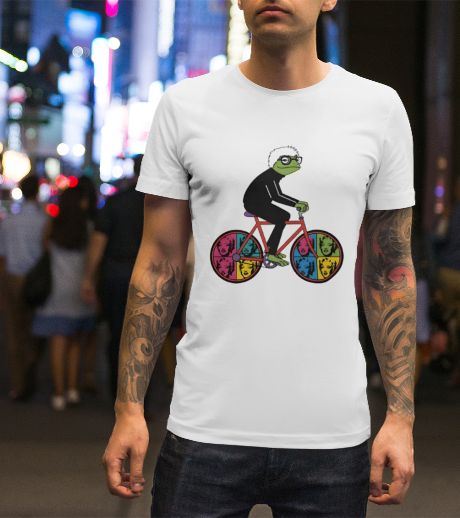Andy Warhol Style Frog On Pop Art Bicycle T-Shirt