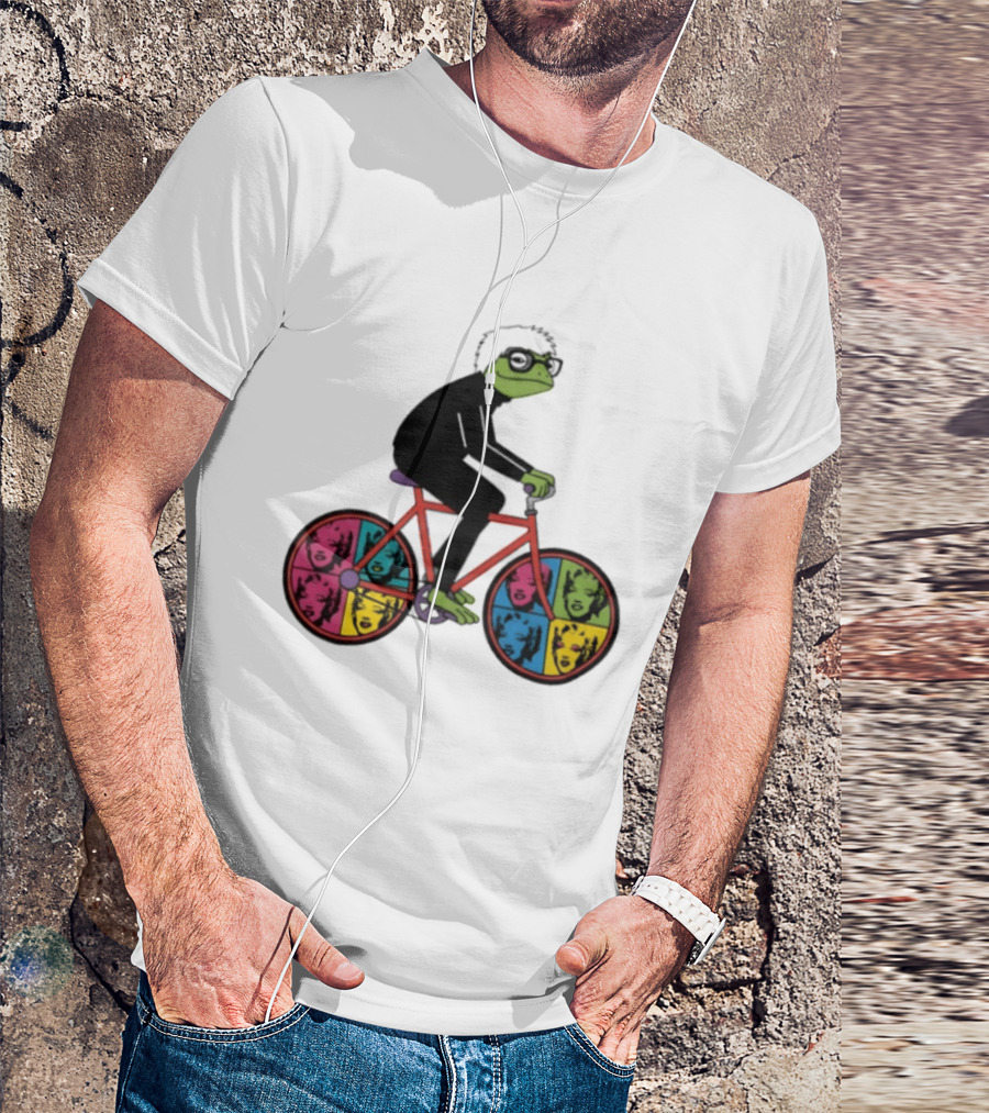 Andy Warhol Style Frog On Pop Art Bicycle T-Shirt