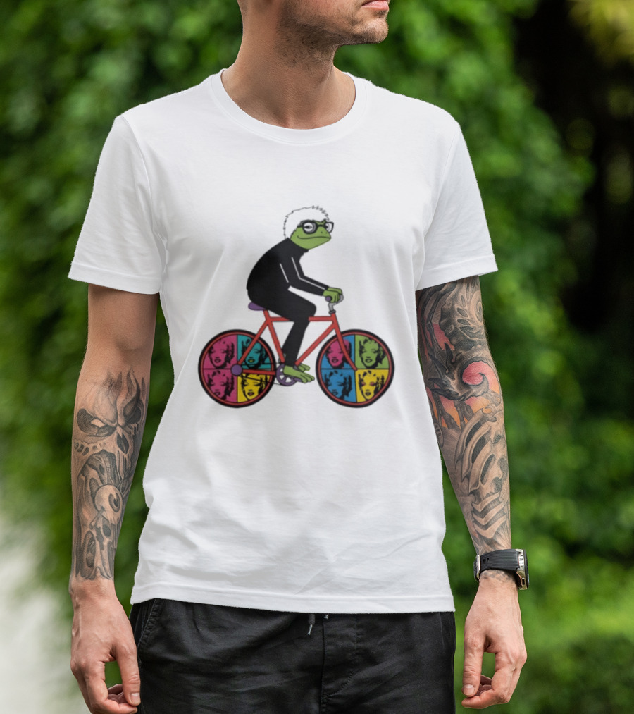 Andy Warhol Style Frog On Pop Art Bicycle T-Shirt