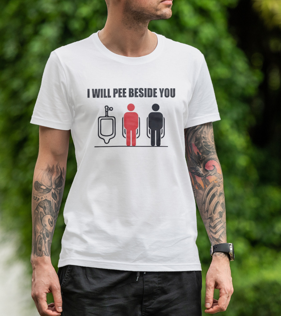 I Will Pee Beside You Red Black Human Figures Urinals T-Shirt