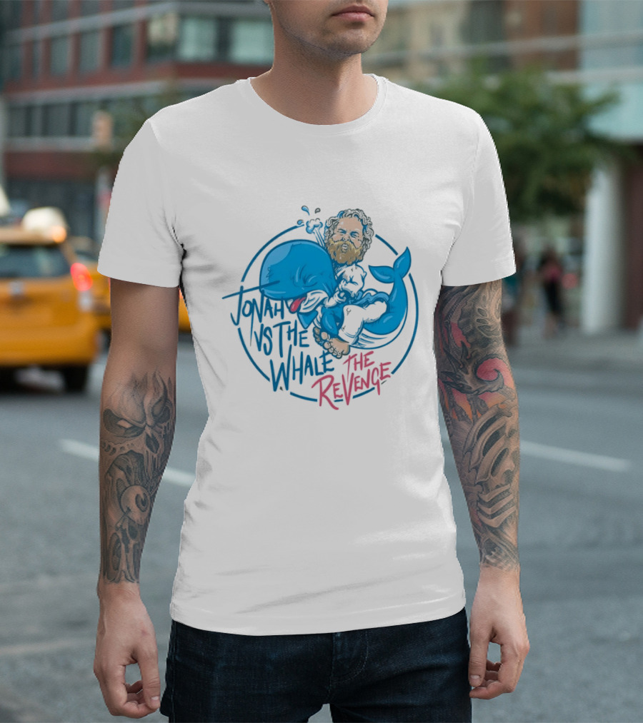 Jonah Vs The Whale The Revenge Cartoon Bearded Man Grappling Blue Creature T-Shirt