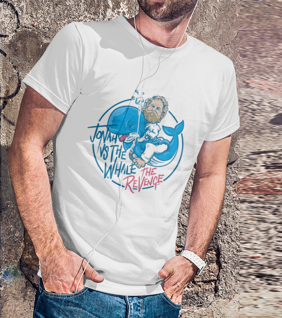 Jonah Vs The Whale The Revenge Cartoon Bearded Man Grappling Blue Creature T-Shirt