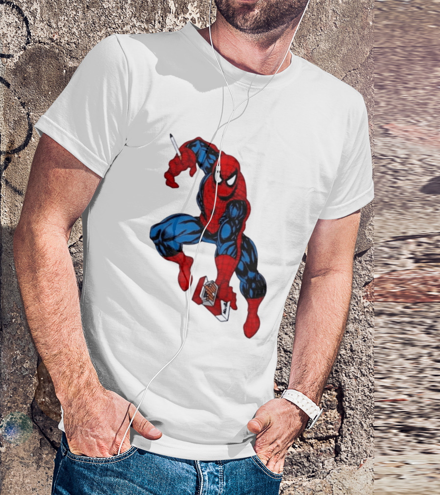 Marlboro Spider Man Crouching Holding Cigarette Packcartoon T-Shirt