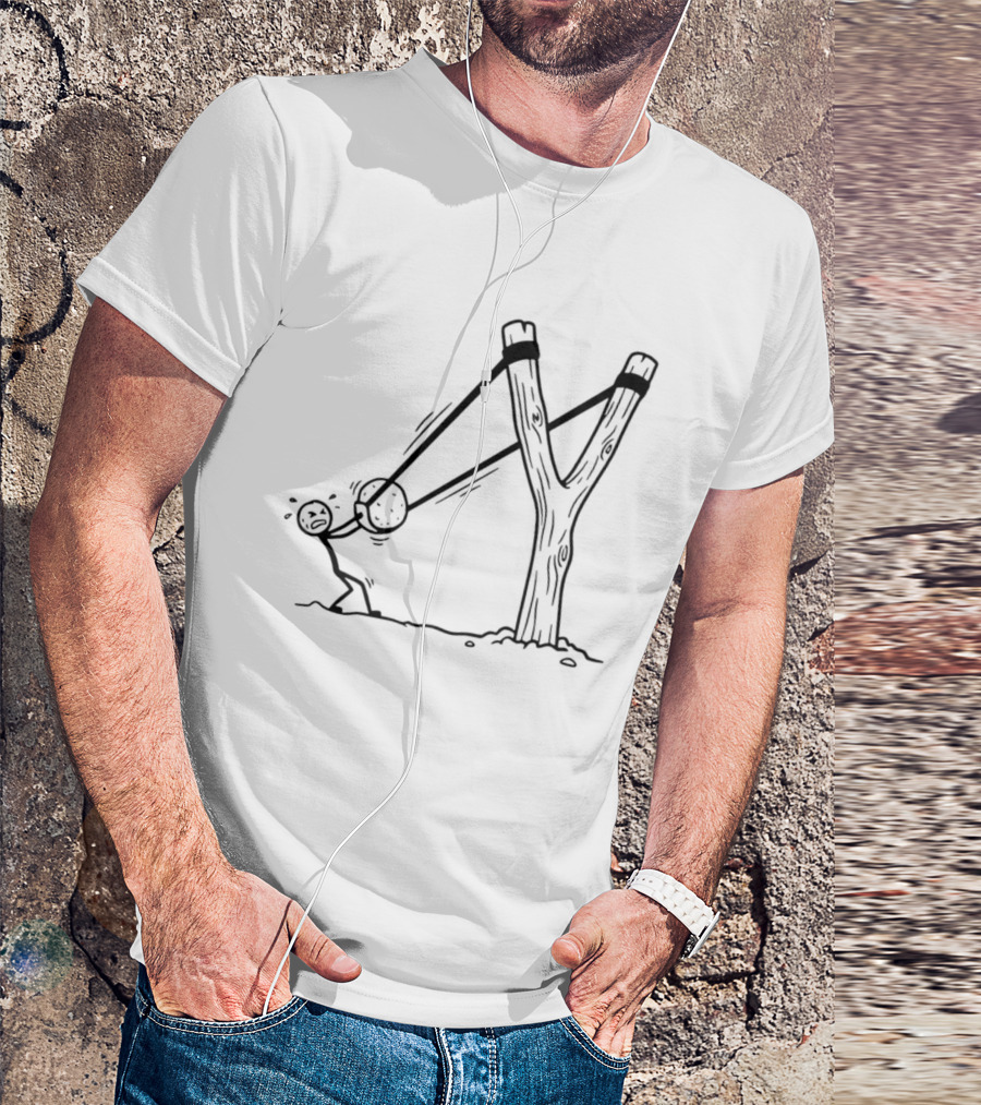 Stick Figure Slingshot Cartoon Pulling Back T-Shirt