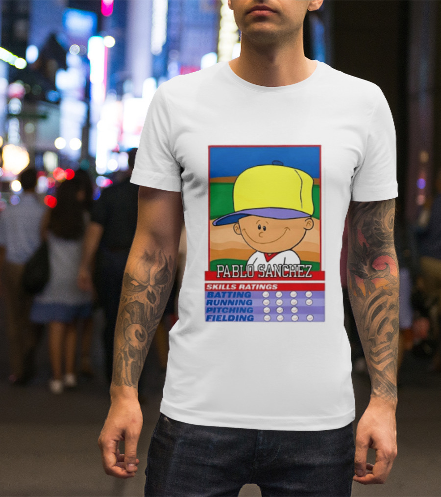 Trending Pablo Sanchez Skills Ratings Card Batting Running Pitching Fielding T-Shirt