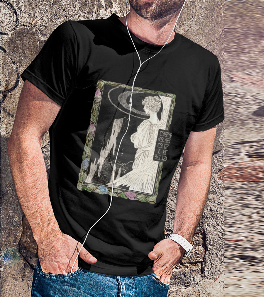 Angel Nouveau Unraveled Floral Frame Illustrative Art Winged Celestial Figure T-Shirt