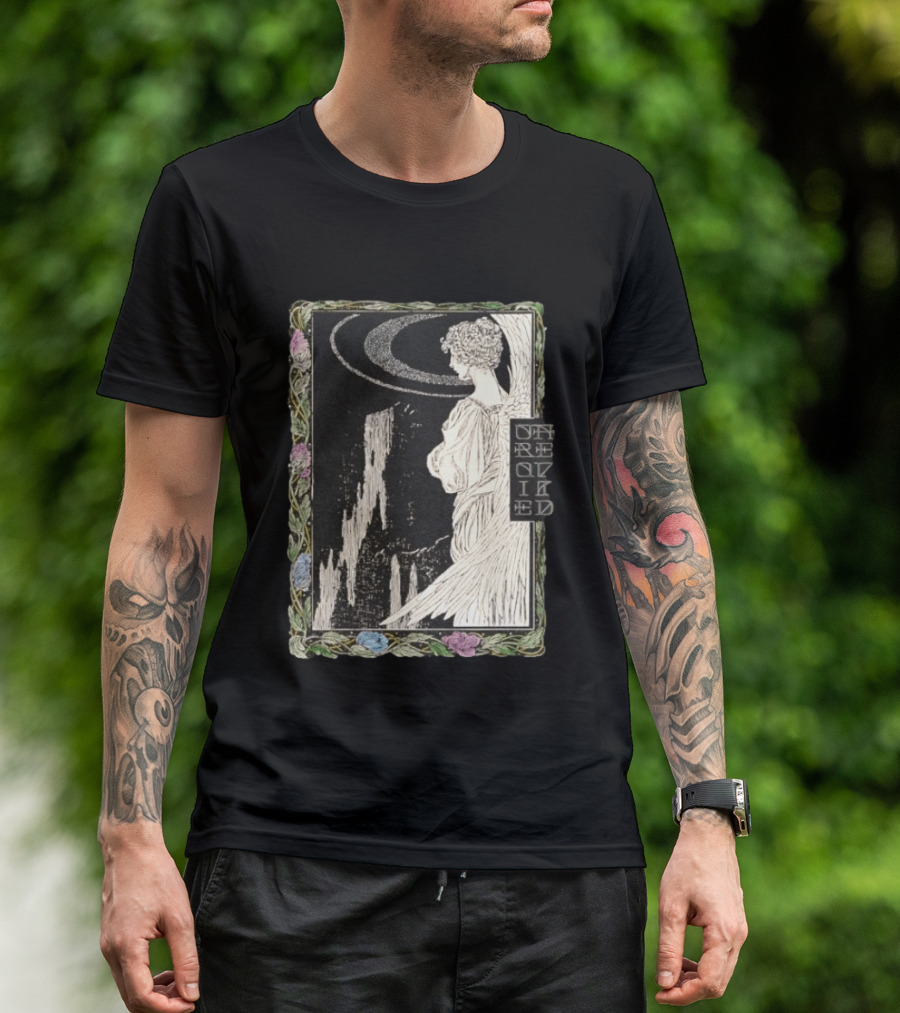 Angel Nouveau Unraveled Floral Frame Illustrative Art Winged Celestial Figure T-Shirt