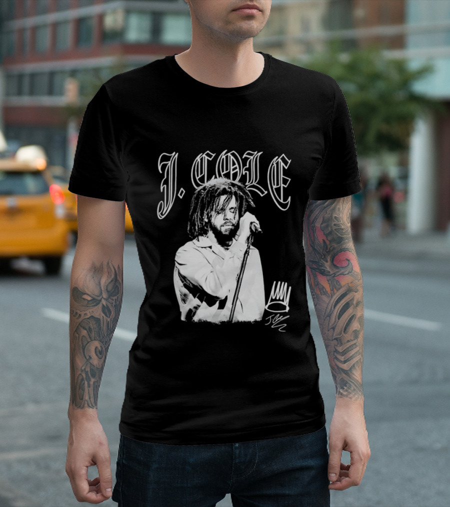 J Cole Dreamville Hip Hop Portrait Style Microphone T-Shirt