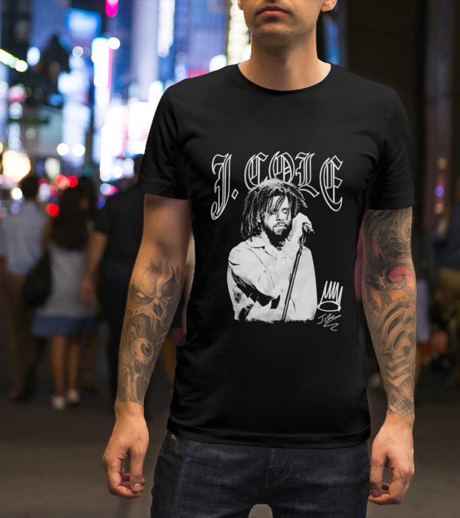 J Cole Dreamville Hip Hop Portrait Style Microphone T-Shirt