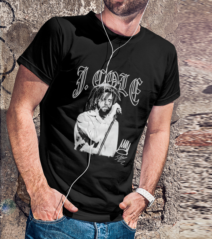 J Cole Dreamville Hip Hop Portrait Style Microphone T-Shirt