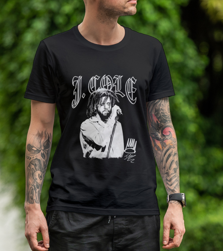 J Cole Dreamville Hip Hop Portrait Style Microphone T-Shirt