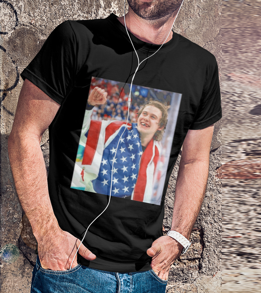 Jack Hughes USA Hockey World Champs 2026 Victory Celebration American Flag T-Shirt