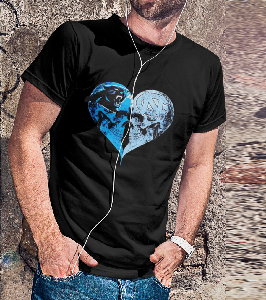 Carolina Panthers North Carolina Tar Heels Skulls Face To Face Heart Shape T-Shirt