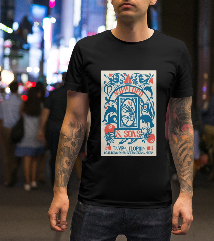 Mumford & Sons August 7 2026 Benchmark International Arena Tampa Florida With Dolphins And Floral Motif T-Shirt