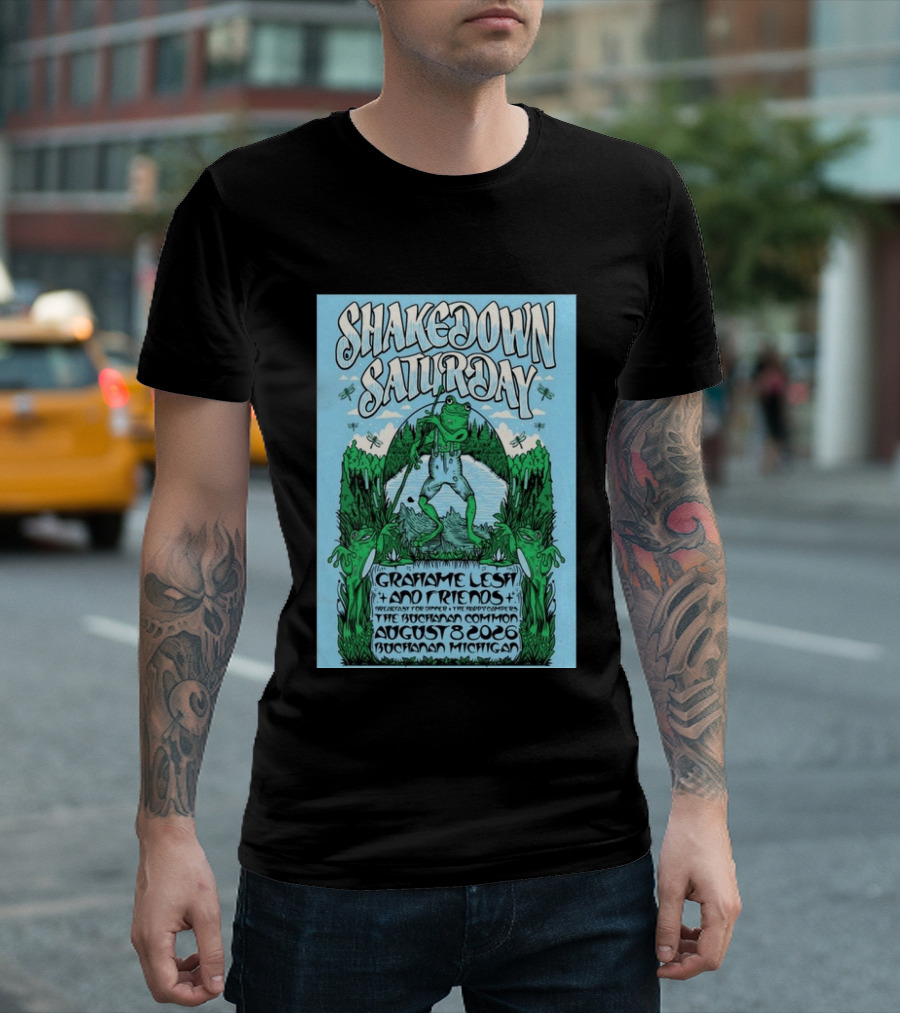 Grahame Lesh Shakedown Saturday August 8 2026 Buchanan Michigan Frog Art Trees Grahame Lesh And Friends Breakfast For Dinner Live Music Event T-Shirt