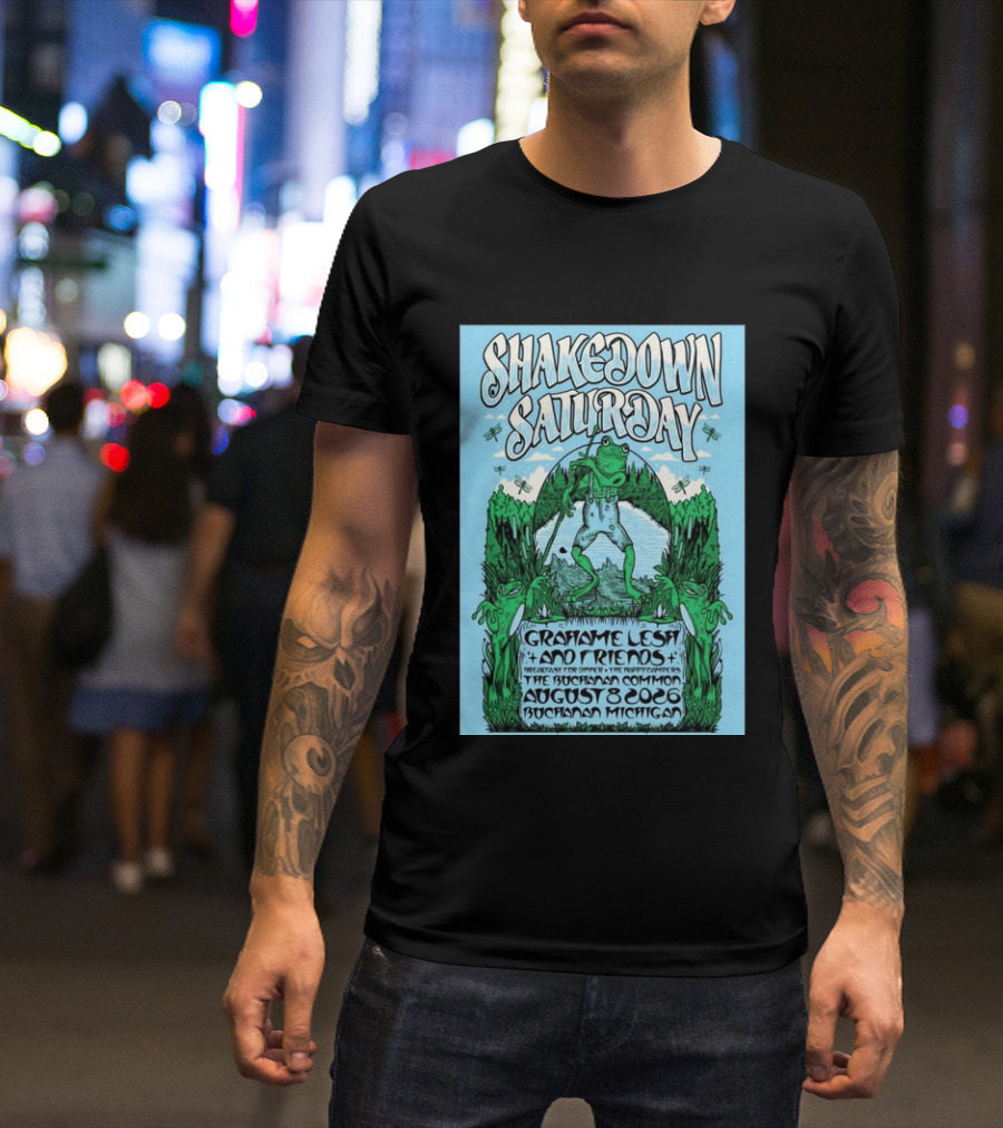 Grahame Lesh Shakedown Saturday August 8 2026 Buchanan Michigan Frog Art Trees Grahame Lesh And Friends Breakfast For Dinner Live Music Event T-Shirt
