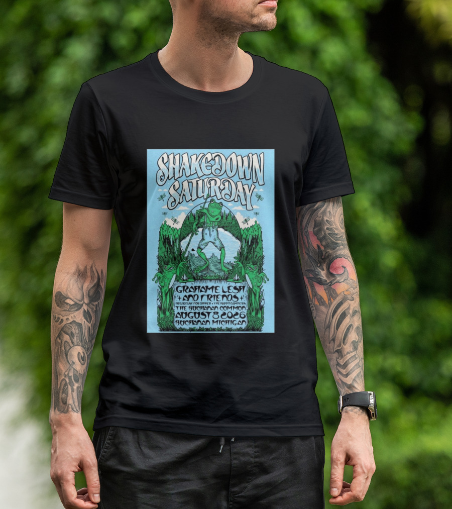 Grahame Lesh Shakedown Saturday August 8 2026 Buchanan Michigan Frog Art Trees Grahame Lesh And Friends Breakfast For Dinner Live Music Event T-Shirt