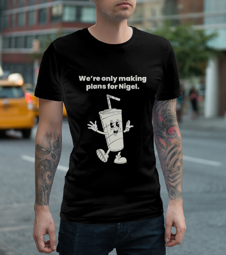 We're Only Making Plans For Nigel XTC 80s Music Cartoon Cup T-Shirt