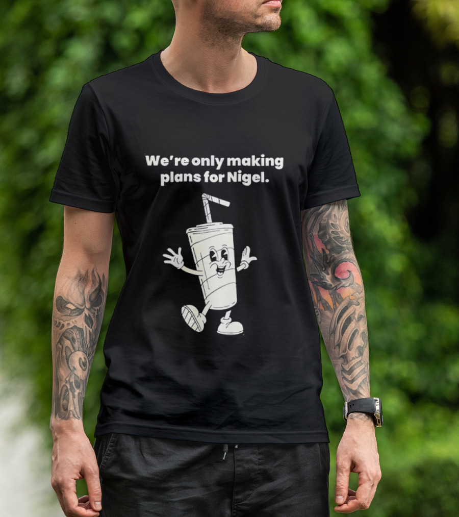 We're Only Making Plans For Nigel XTC 80s Music Cartoon Cup T-Shirt