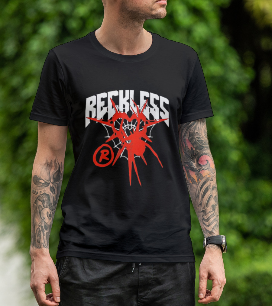 Reckless Web Heart With Spiky Red Symbol And R T-Shirt