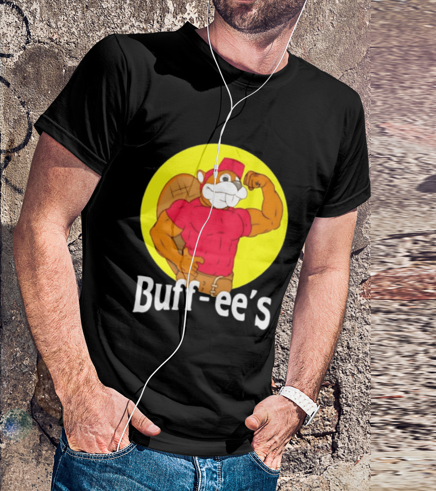 Buff Ee's Strong Muscular Beaver Character In Red Outfit T-Shirt