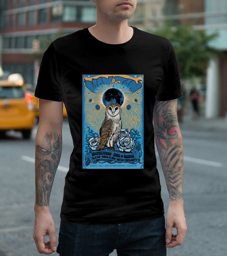 HamJam Festival August 8 2026 Owl And Roses Brotherhood Sons Of Hudson Long Lot Farm Brewery Chester NY T-Shirt