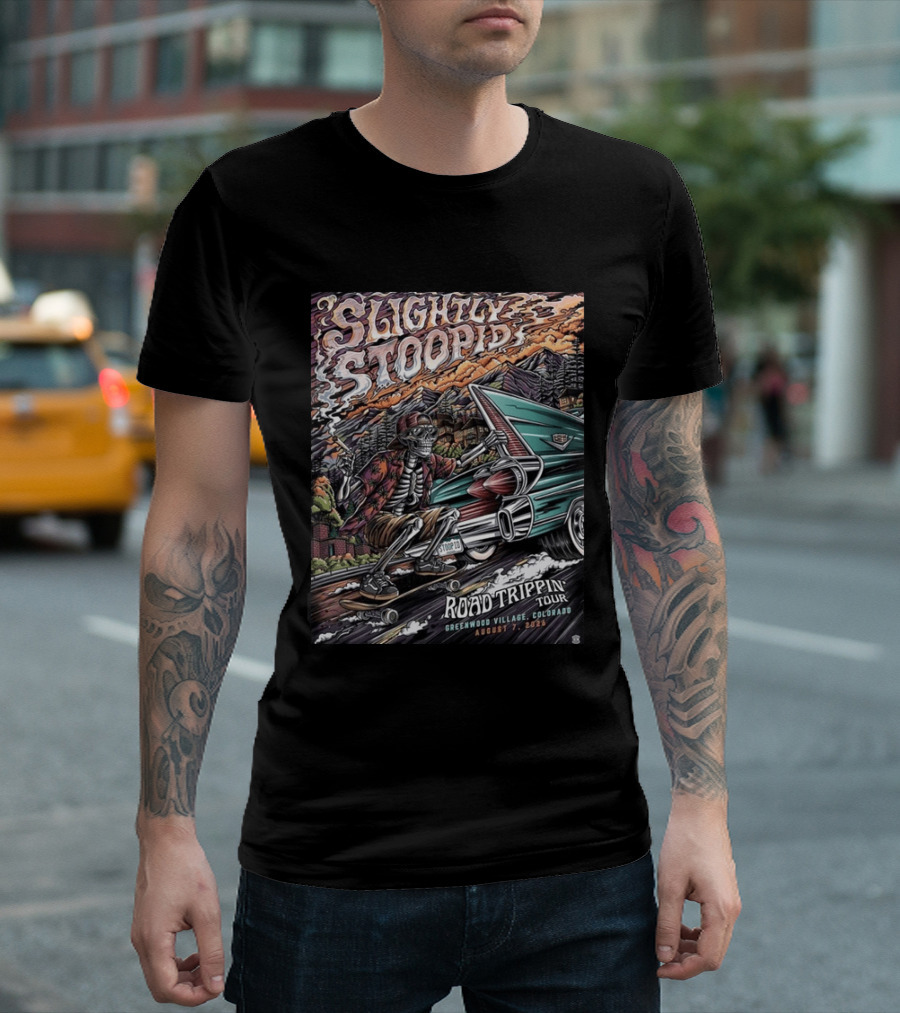 Slightly Stoopid Road Trippin Tour Greenwood Village Colorado August 7 2026 Fiddler's Green Amphitheatre T-Shirt