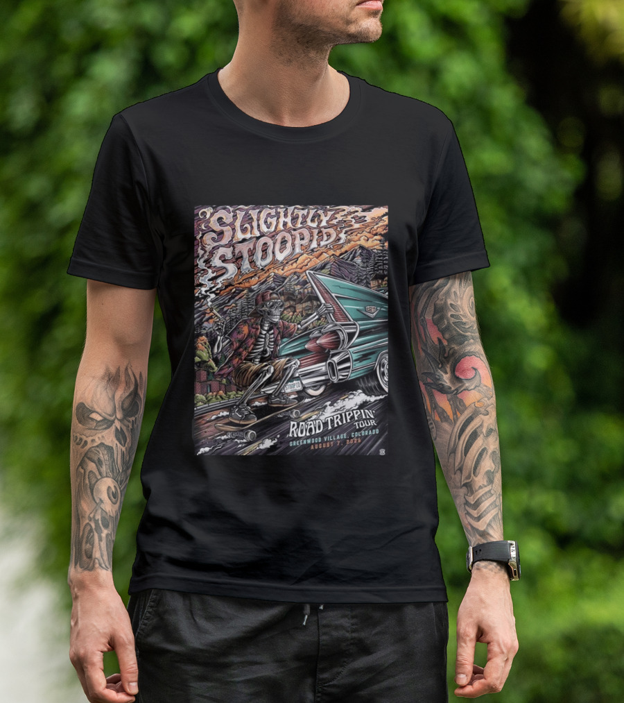 Slightly Stoopid Road Trippin Tour Greenwood Village Colorado August 7 2026 Fiddler's Green Amphitheatre T-Shirt