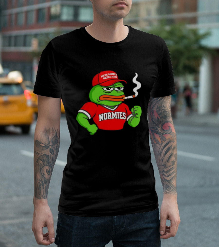 Pepe The Frog Smoking Wearing Normies Make America Great Again Red Hat T-Shirt