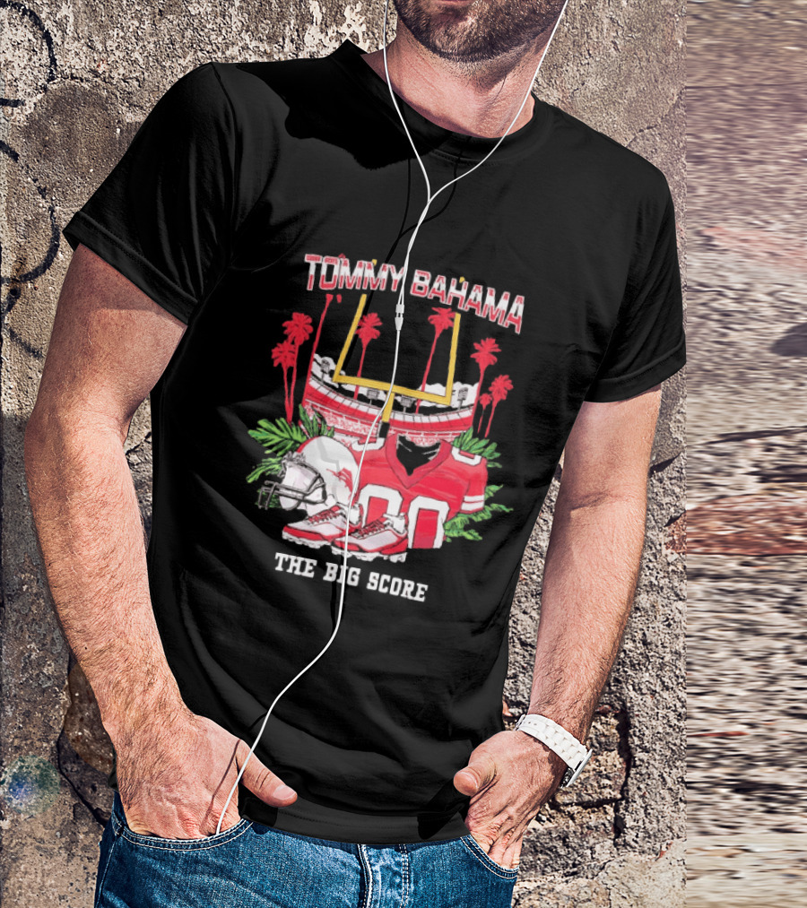 Tommy Bahama The Big Score Football Stadium Jersey And Helmet Football Scene T-Shirt
