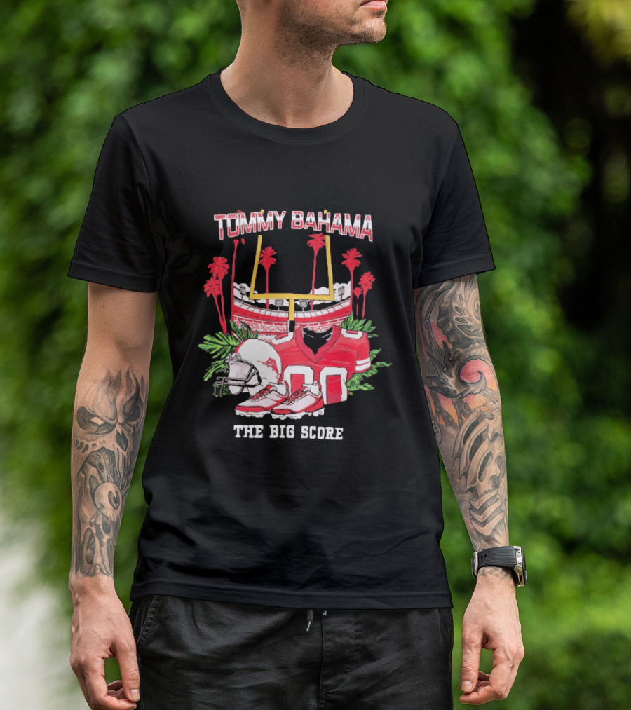 Tommy Bahama The Big Score Football Stadium Jersey And Helmet Football Scene T-Shirt