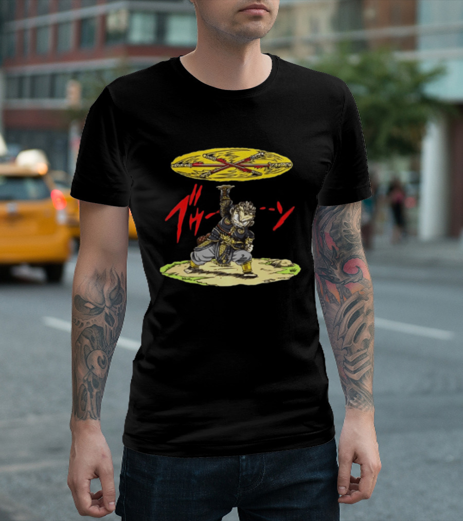 Ton Wukong Rotate The Stick Yellow Red Cartoon T-Shirt