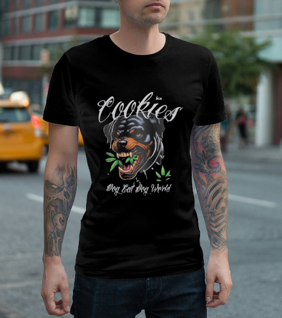 Cookies Dog Eat Dog World Rottweiler With Leaf T-Shirt