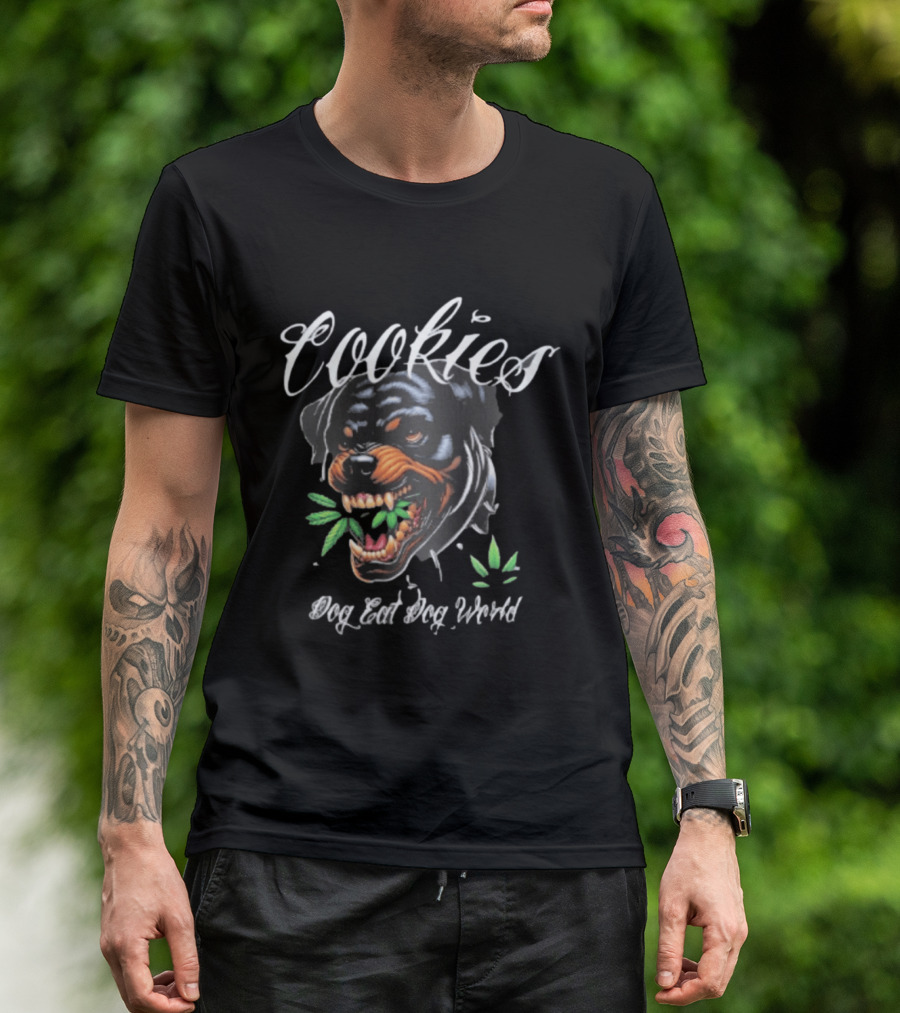 Cookies Dog Eat Dog World Rottweiler With Leaf T-Shirt