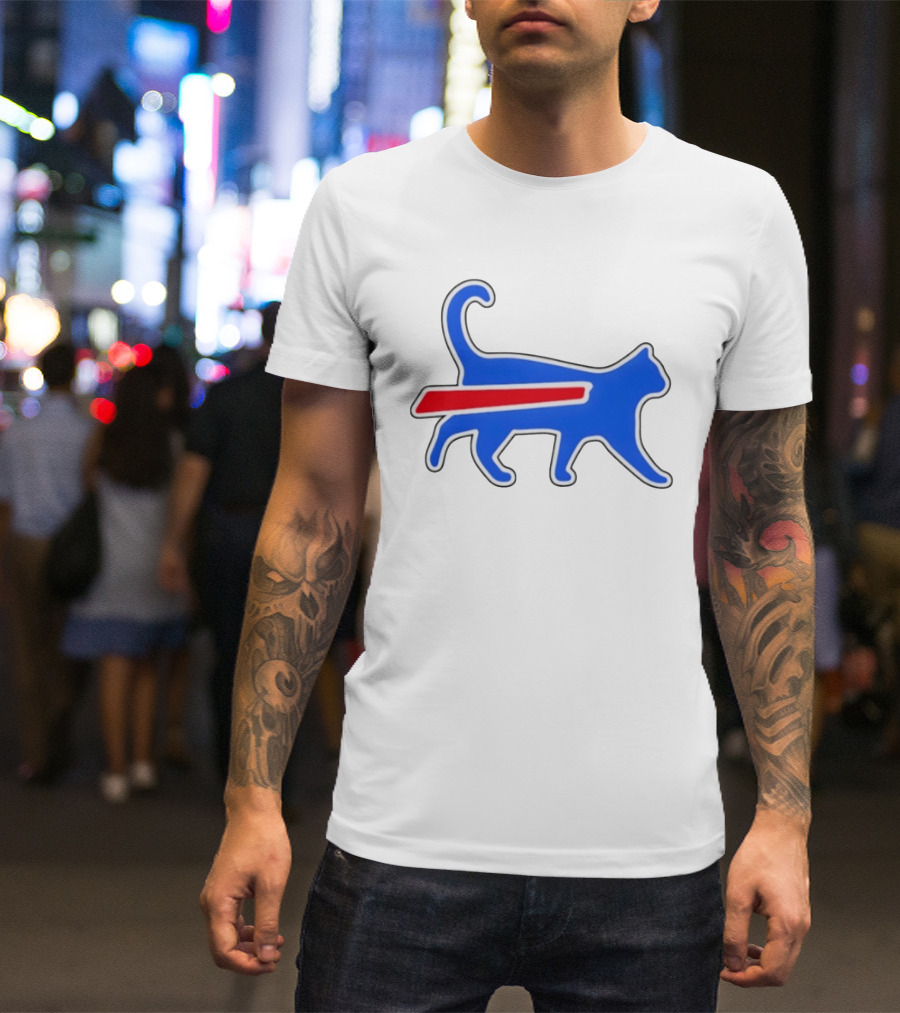 Buffalo Bills Cat Logo Parody Red And Blue T-Shirt