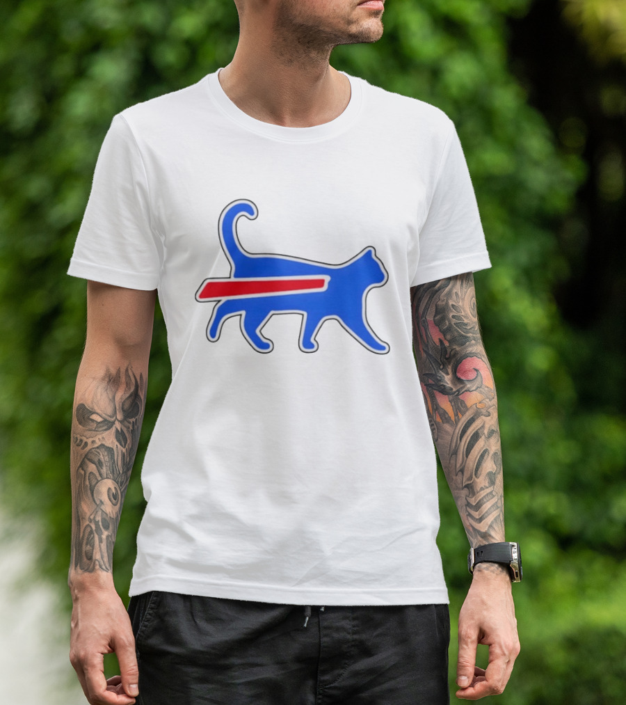Buffalo Bills Cat Logo Parody Red And Blue T-Shirt