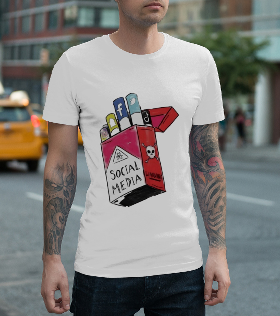 Social Media Warning Cigarette Pack With Iconic Apps T-Shirt