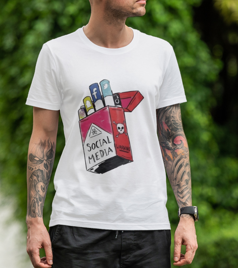 Social Media Warning Cigarette Pack With Iconic Apps T-Shirt