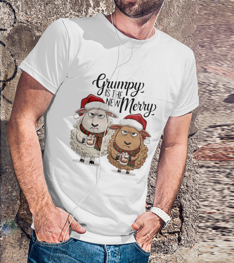Grumpy Is The New Merry Christmas Sheep Santa Hat Holiday Humor T-Shirt